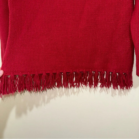 Women’s Vintage Red Feed David High Neck Sweater with Fringe Details Size: M - Picture 4 of 16